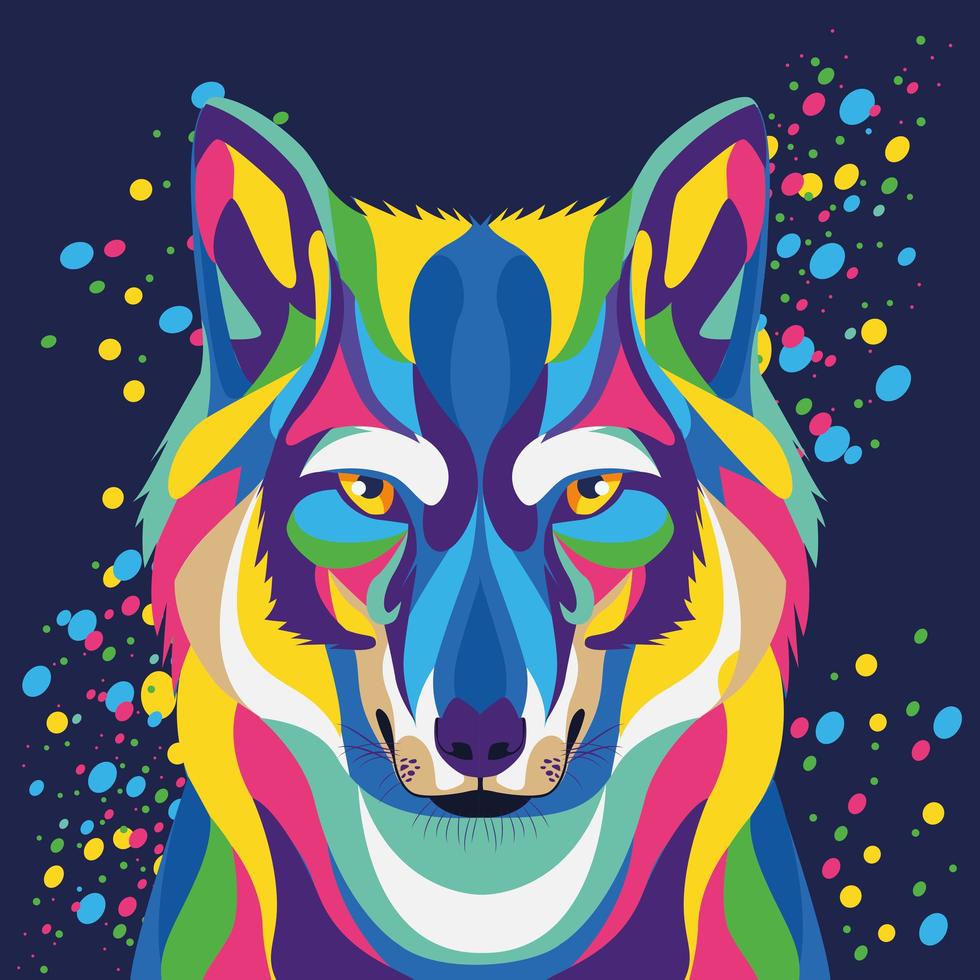 Wolf Wild Life technicolor sur fond bleu vecteur