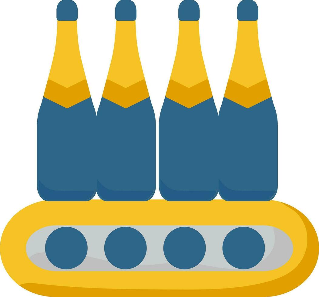 bouteilles sur convoyeur ceinture icône dans bleu et Jaune couleur. vecteur