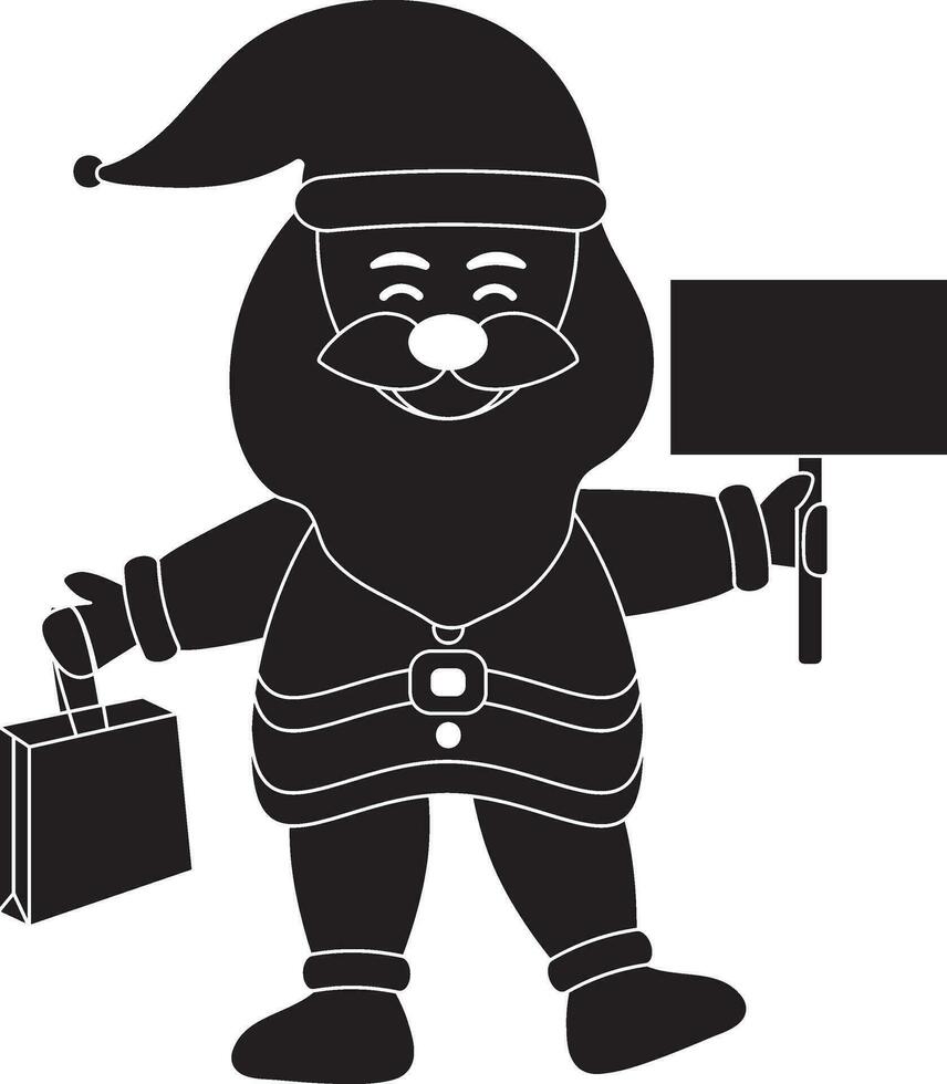 noir et blanc illustration de Père Noël claus en portant achats sac avec vide enseigne. vecteur