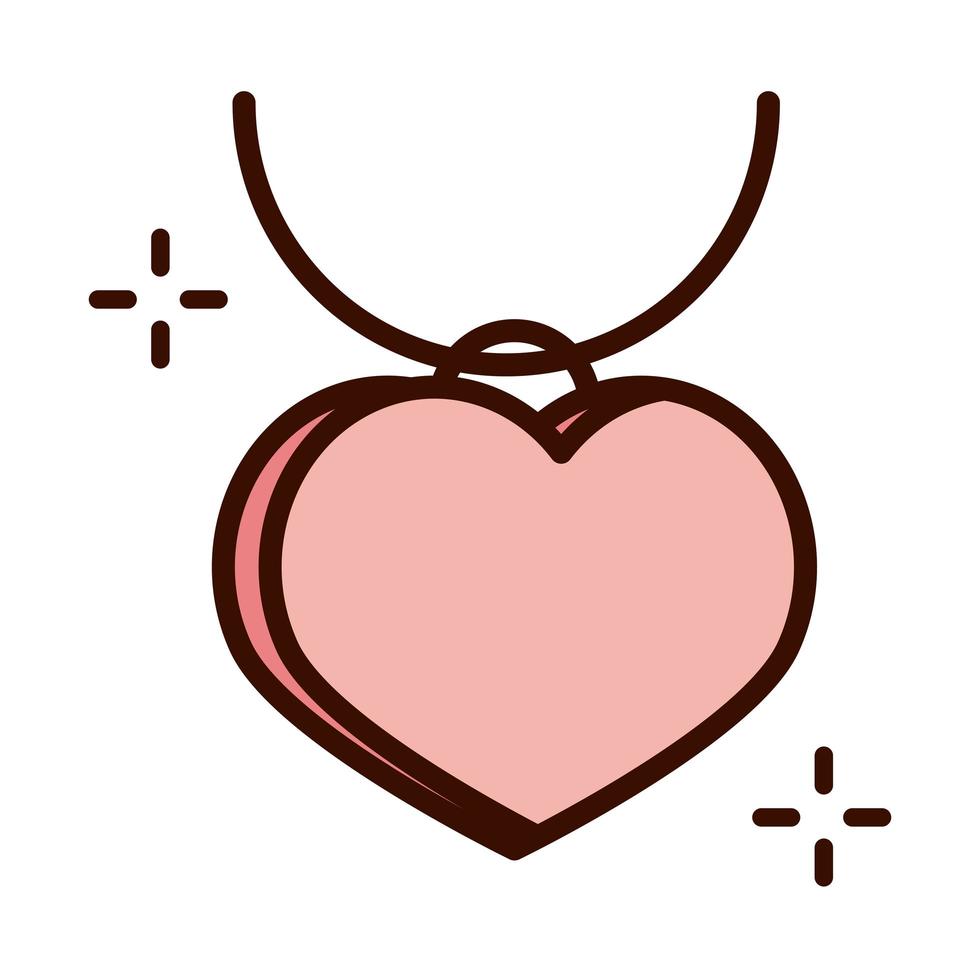 collier de fête des mères avec ligne d'accessoires coeur amour et icône de style de remplissage vecteur