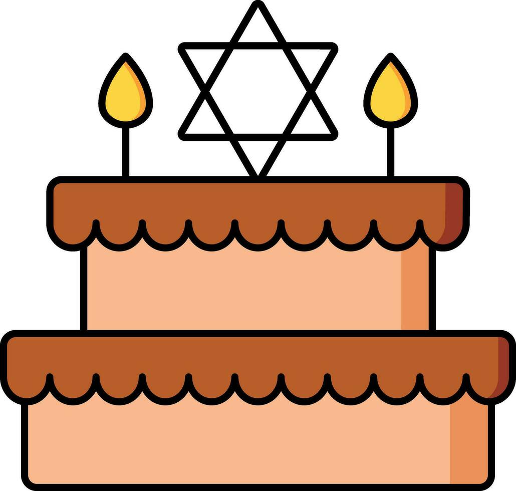 étoile de David symbole sur gâteau avec illuminé bougies icône. vecteur