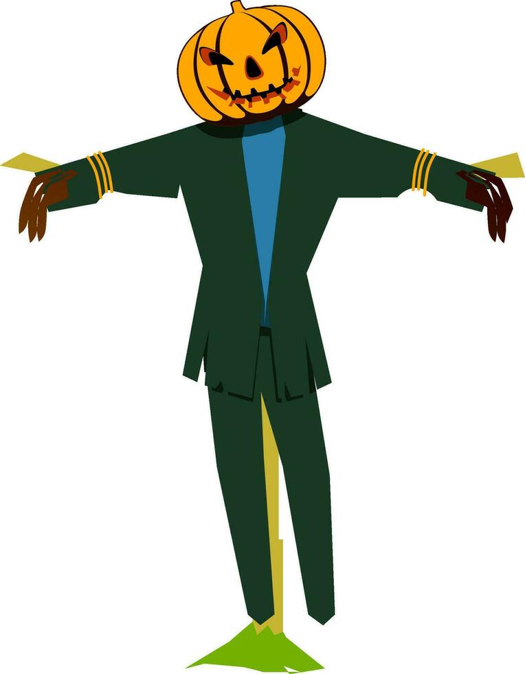 personnage de Halloween épouvantail avec citrouille diriger. vecteur