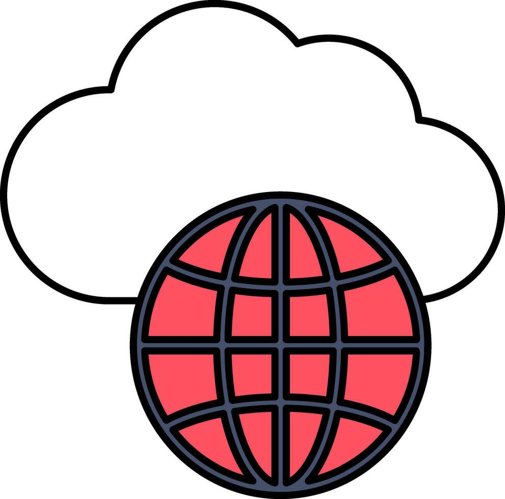 blanc et rouge global nuage icône ou symbole. vecteur