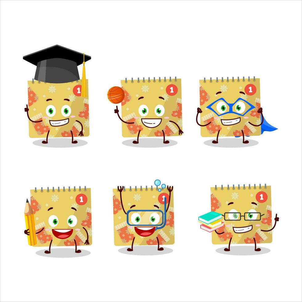 école étudiant de 1er décembre calendrier dessin animé personnage avec divers expressions vecteur