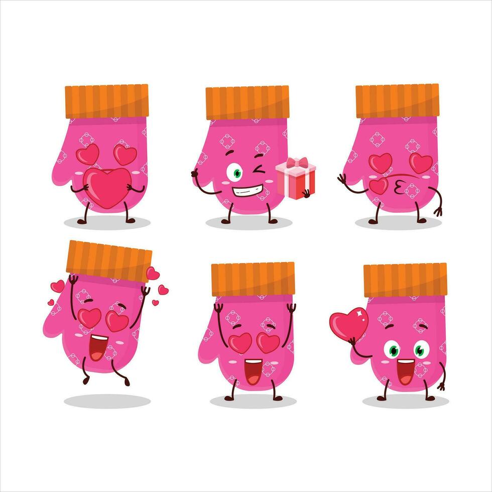 rose gants dessin animé personnage avec l'amour mignonne émoticône vecteur