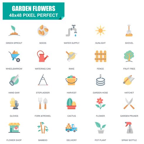 Ensemble simple de fleurs de jardin associés Vector Icons plats