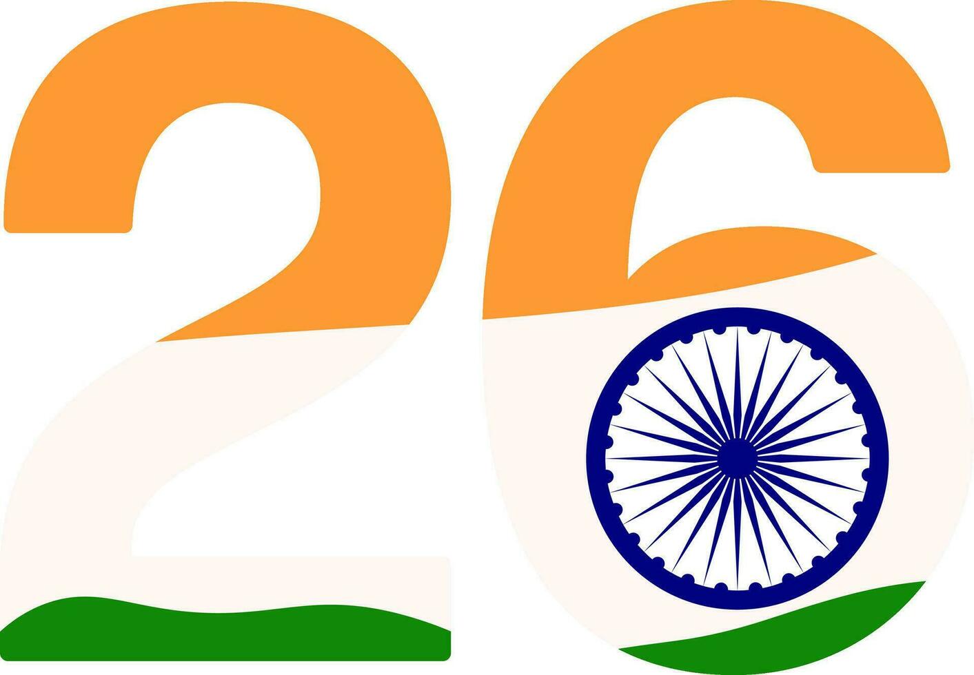 vingt six Janvier, république jour, Indien nationale drapeau tricolore icône dans plat style. vecteur