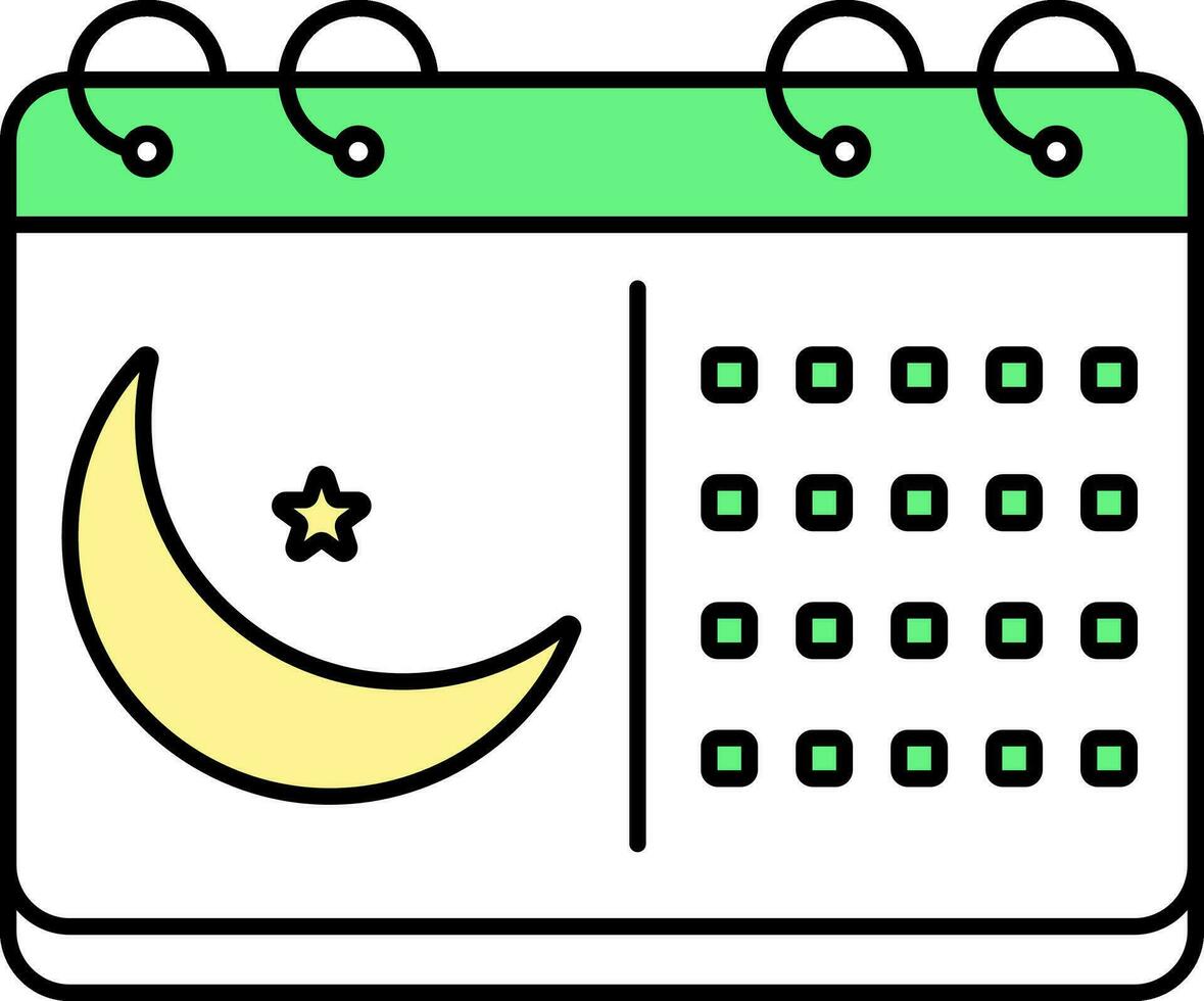 croissant lune symbolique calendrier Jaune et vert icône. vecteur