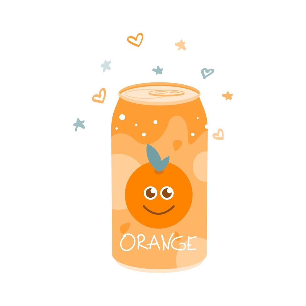 boisson à l'orange sans alcool dans une boîte en aluminium. jus gazéifié froid, eau douce. illustration vectorielle dans un style plat sur fond blanc vecteur