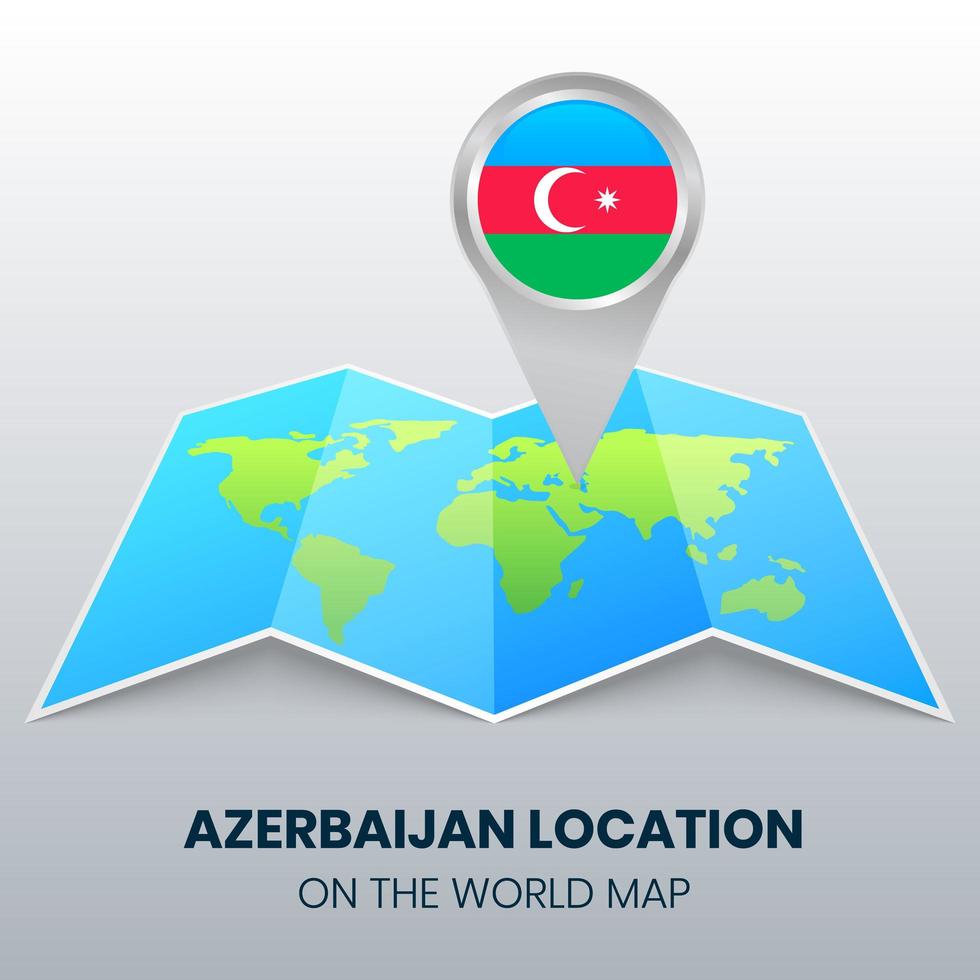 icône de localisation de l'azerbaïdjan sur la carte du monde, icône de la broche ronde de l'azerbaïdjan vecteur