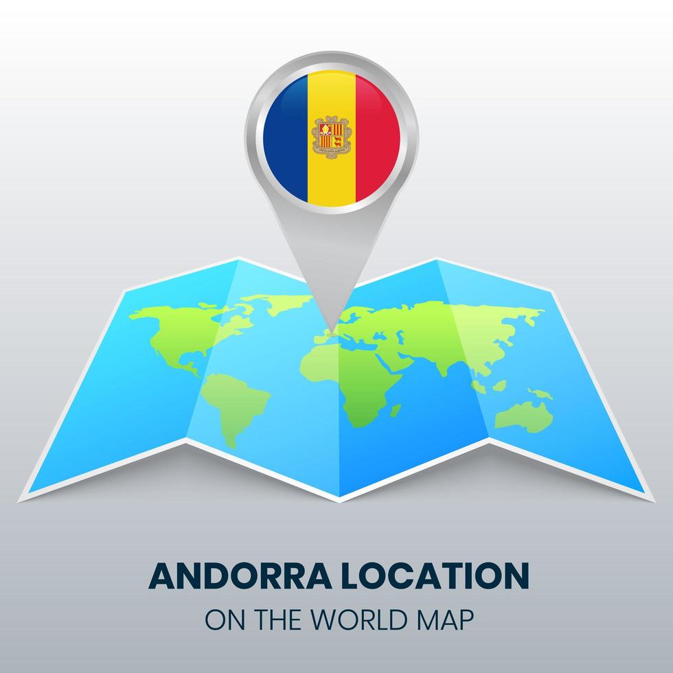 Icône de localisation d'Andorre sur la carte du monde, icône de broche ronde d'Andorre vecteur