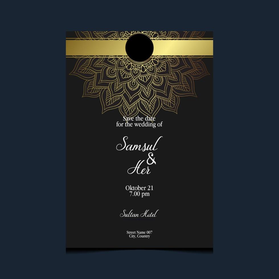 fond orné de mandala or de luxe pour invitation de mariage vecteur