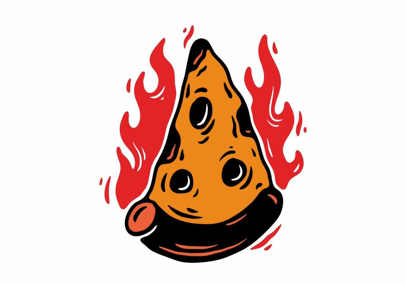 illustration tatouage de une tranche Pizza avec Feu vecteur