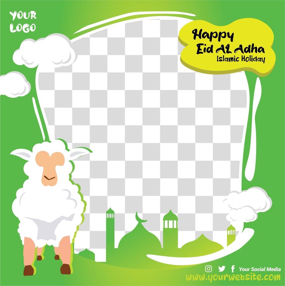 joyeux eid al adha vert avec des moutons vecteur