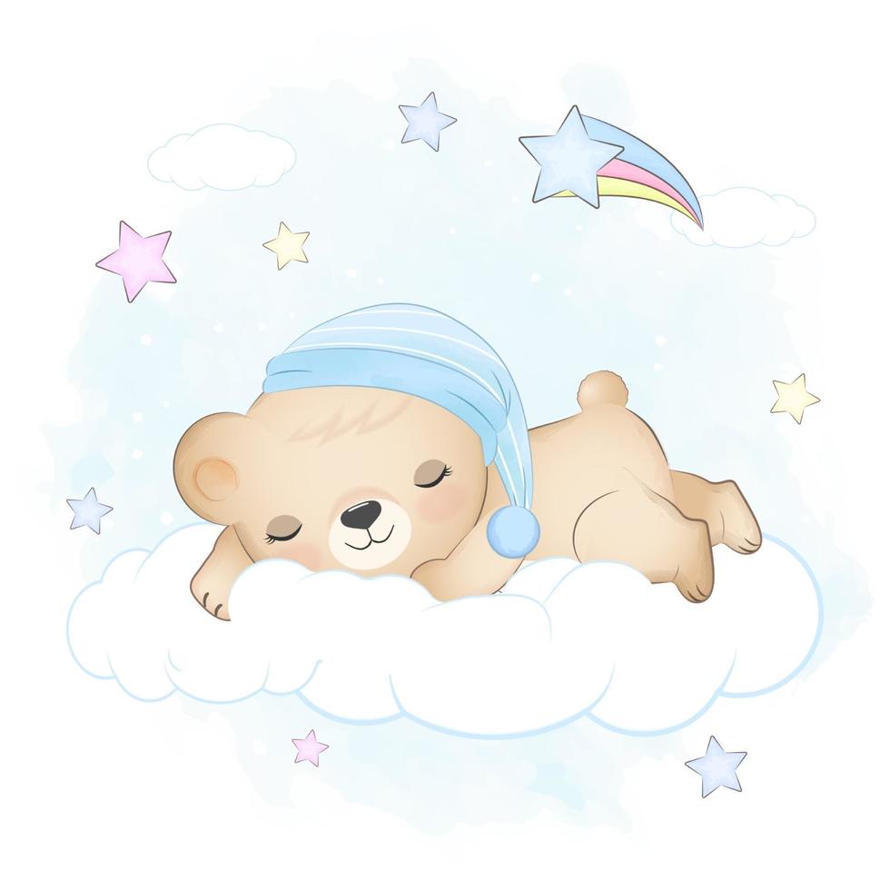 ours en peluche dormant sur le nuage vecteur