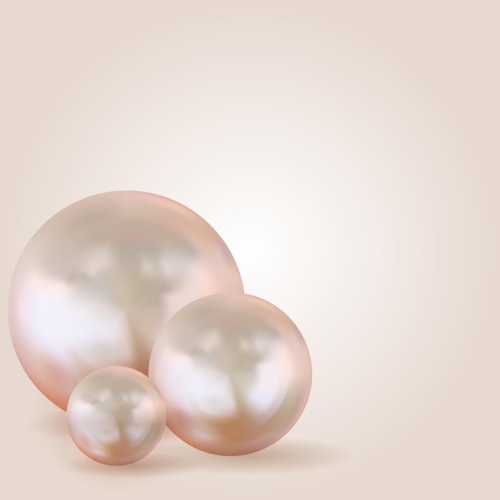 3d réaliste trois perles sur fond de lighn pastel vecteur