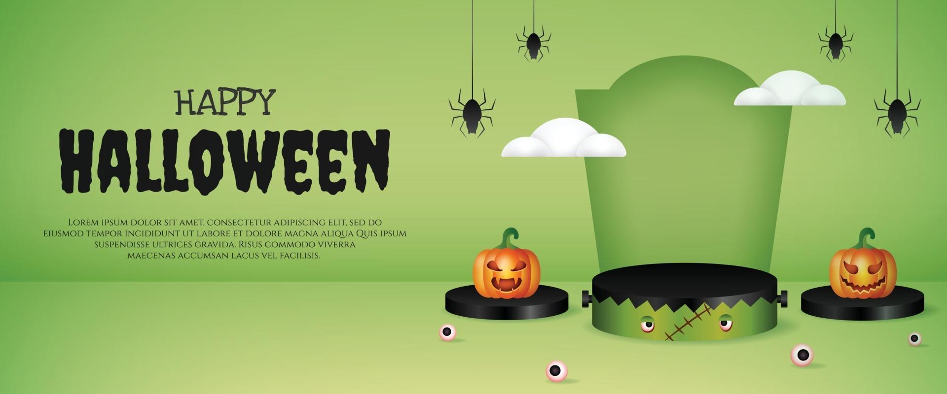 bannière de médias sociaux avec affichage de produit 3d podium zombie édition spéciale halloween vecteur