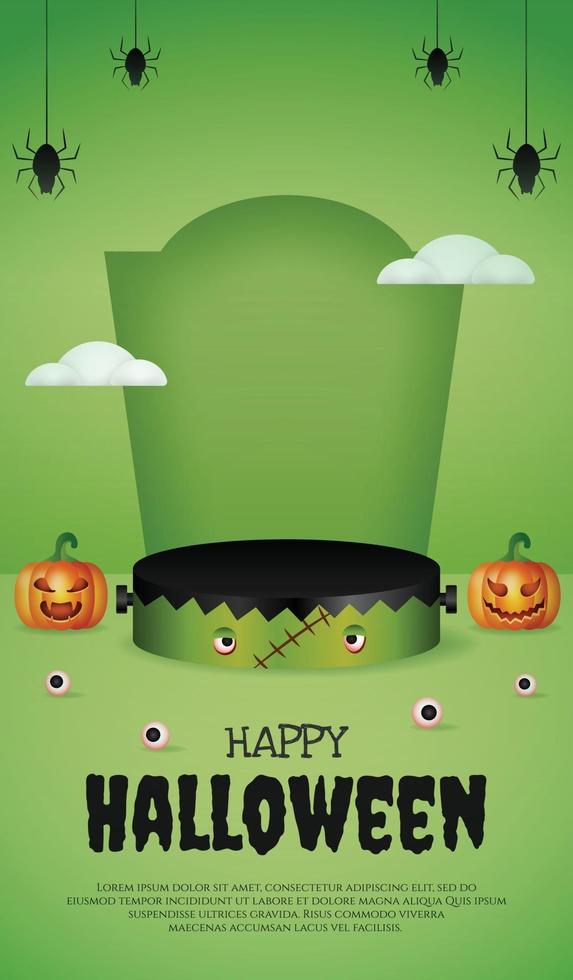 bannière d'histoire instagram de médias sociaux avec affichage de produit 3d podium zombie édition spéciale halloween vecteur