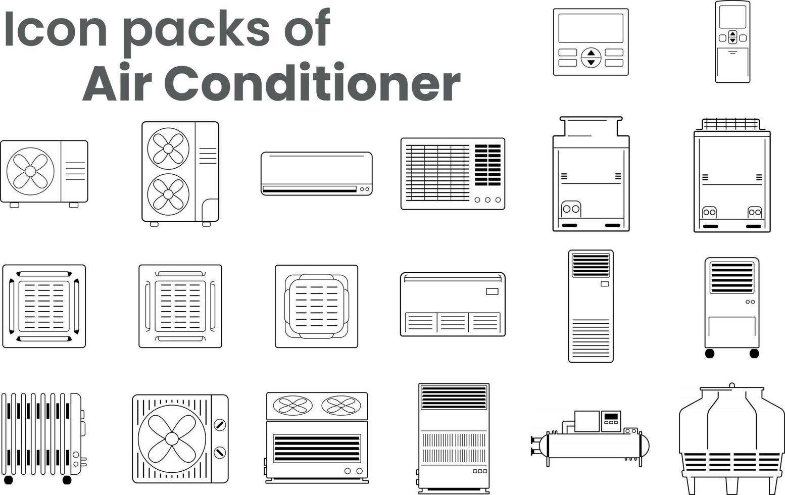 packs d'icônes de vecteur de contour de climatisation hvac