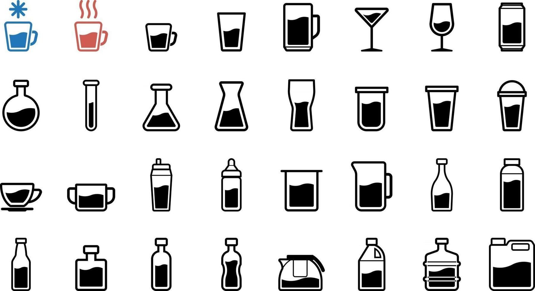 pack d'icônes contenant des verres vecteur