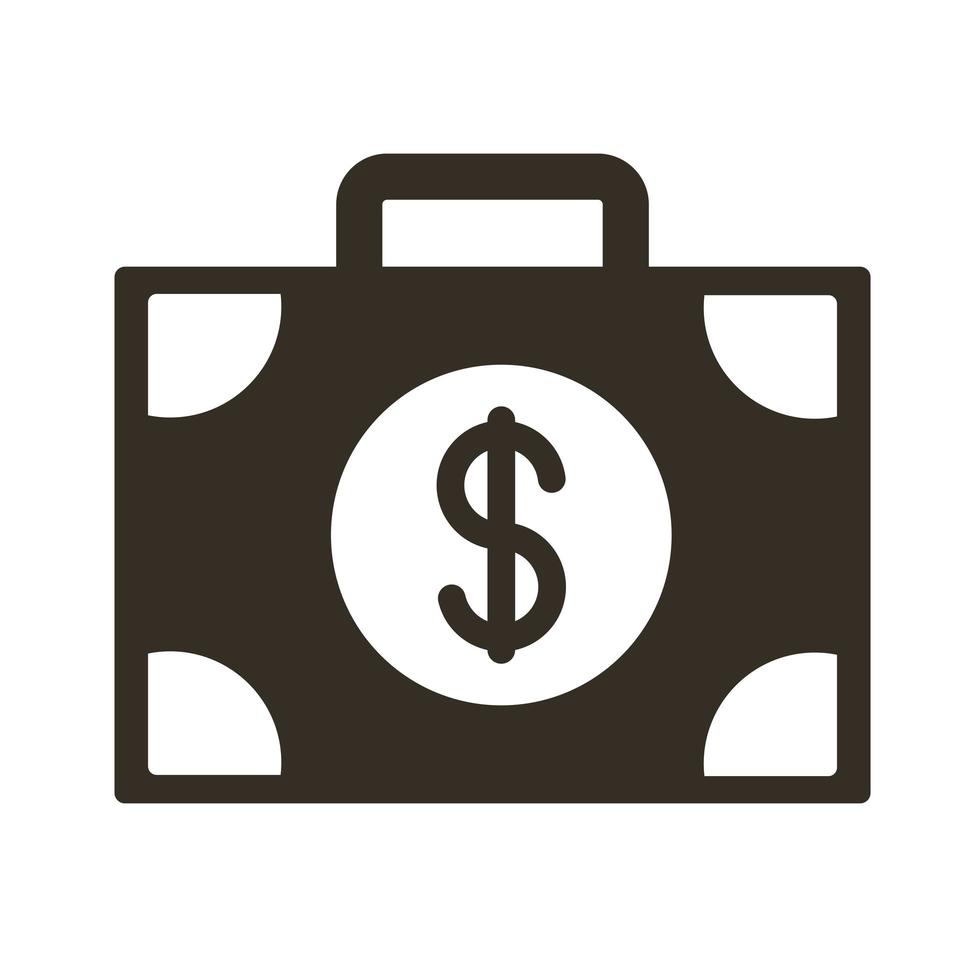 portefeuille avec icône de style silhouette argent dollars vecteur