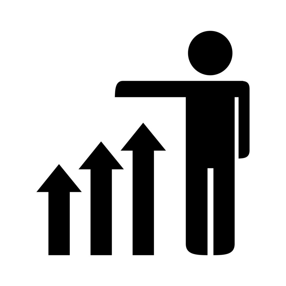 homme d & # 39; affaires avec des flèches vers le haut de l & # 39; icône de style silhouette infographique vecteur