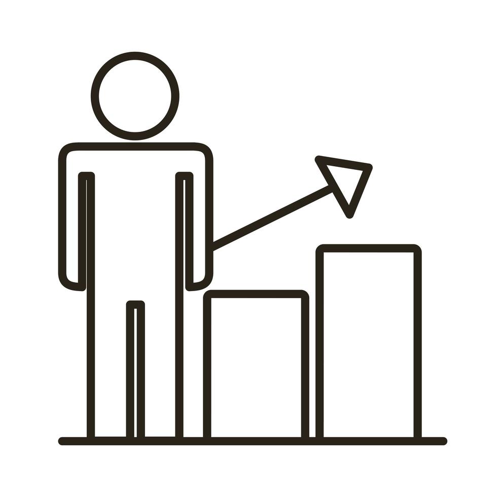 homme d & # 39; affaires avec icône de style de ligne infographie flèche barres vecteur