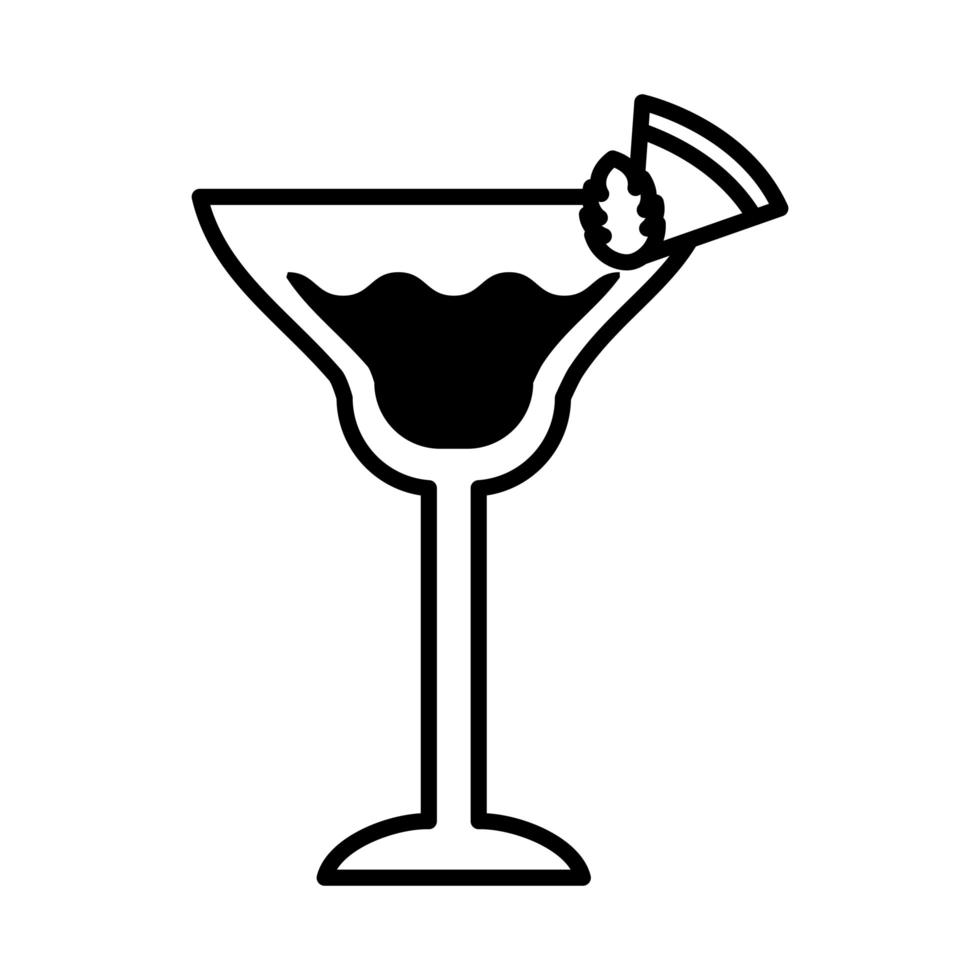 tasse avec boisson cocktail et icône de style de ligne feuille de menthe vecteur
