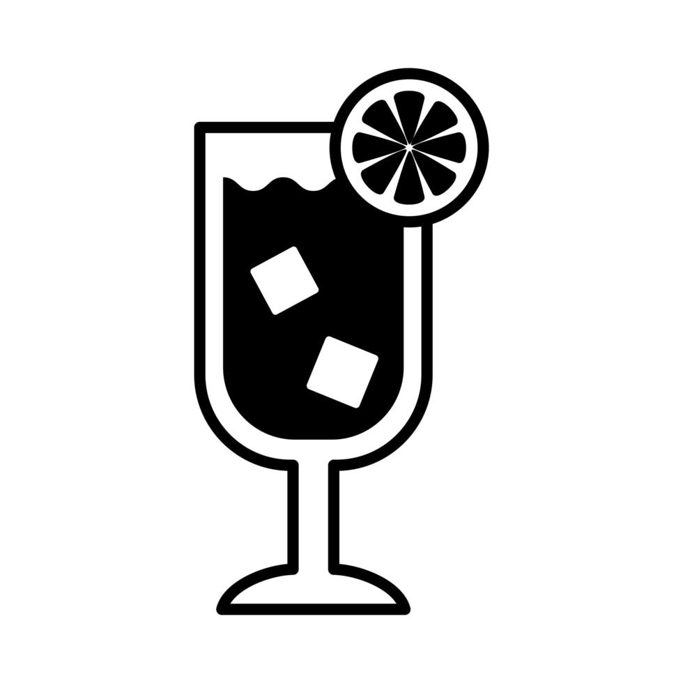 tasse avec boisson cocktail et icône de style de ligne de fruits citron vecteur