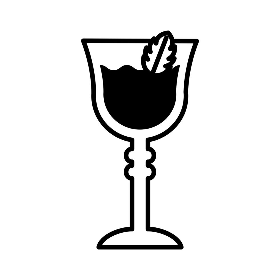 tasse avec cocktail et icône de style de ligne boisson feuille de menthe vecteur