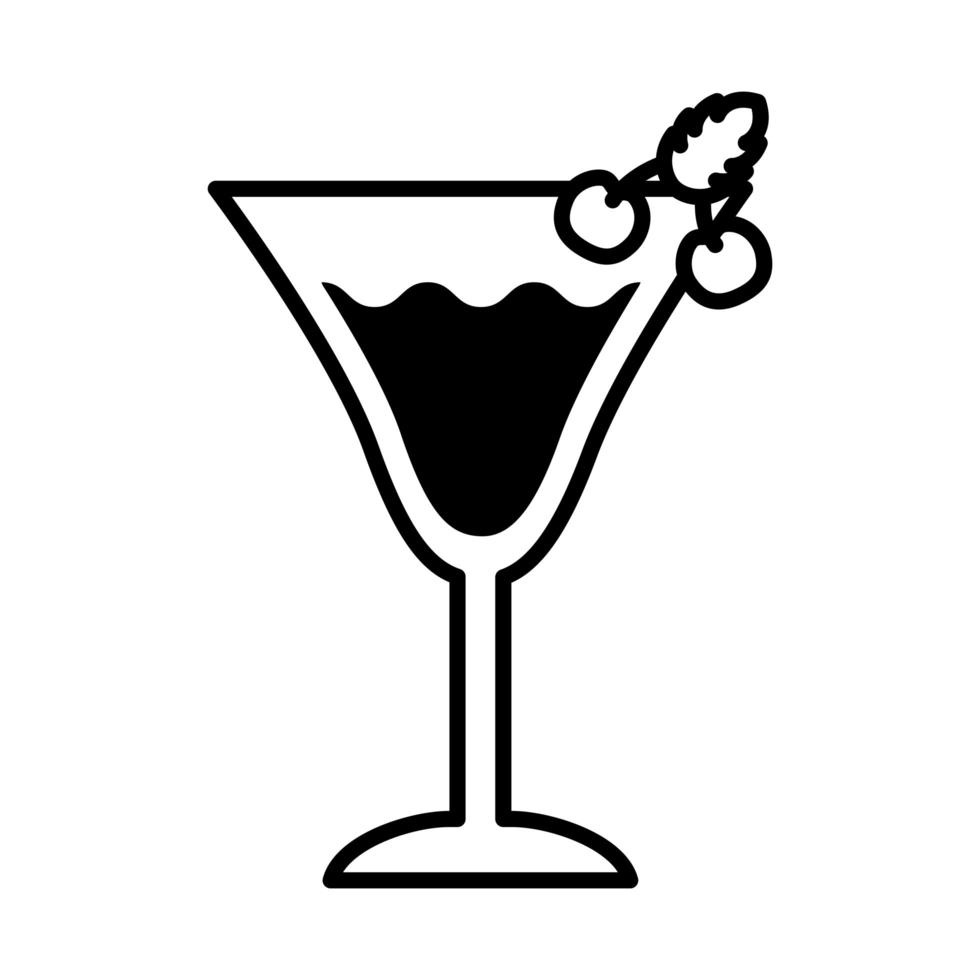 tasse avec icône de style de ligne boisson et cerises vecteur