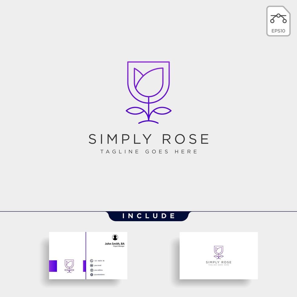 modèle de logo simple premium fleur ligne florale beauté avec carte de visite vecteur