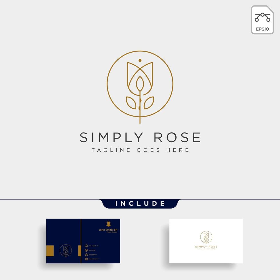 modèle de logo simple premium fleur ligne florale beauté avec carte de visite vecteur