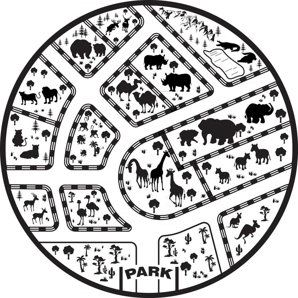 tapis de parc zoo noir et blanc vecteur