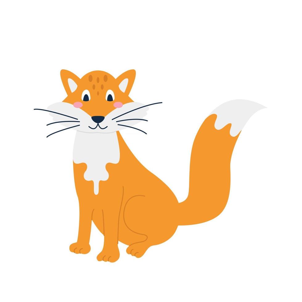 un mignon renard orange est assis sur une image vectorielle de fond blanc dans un décor de style plat dessin animé pour les affiches pour enfants cartes postales vêtements et intérieur vecteur