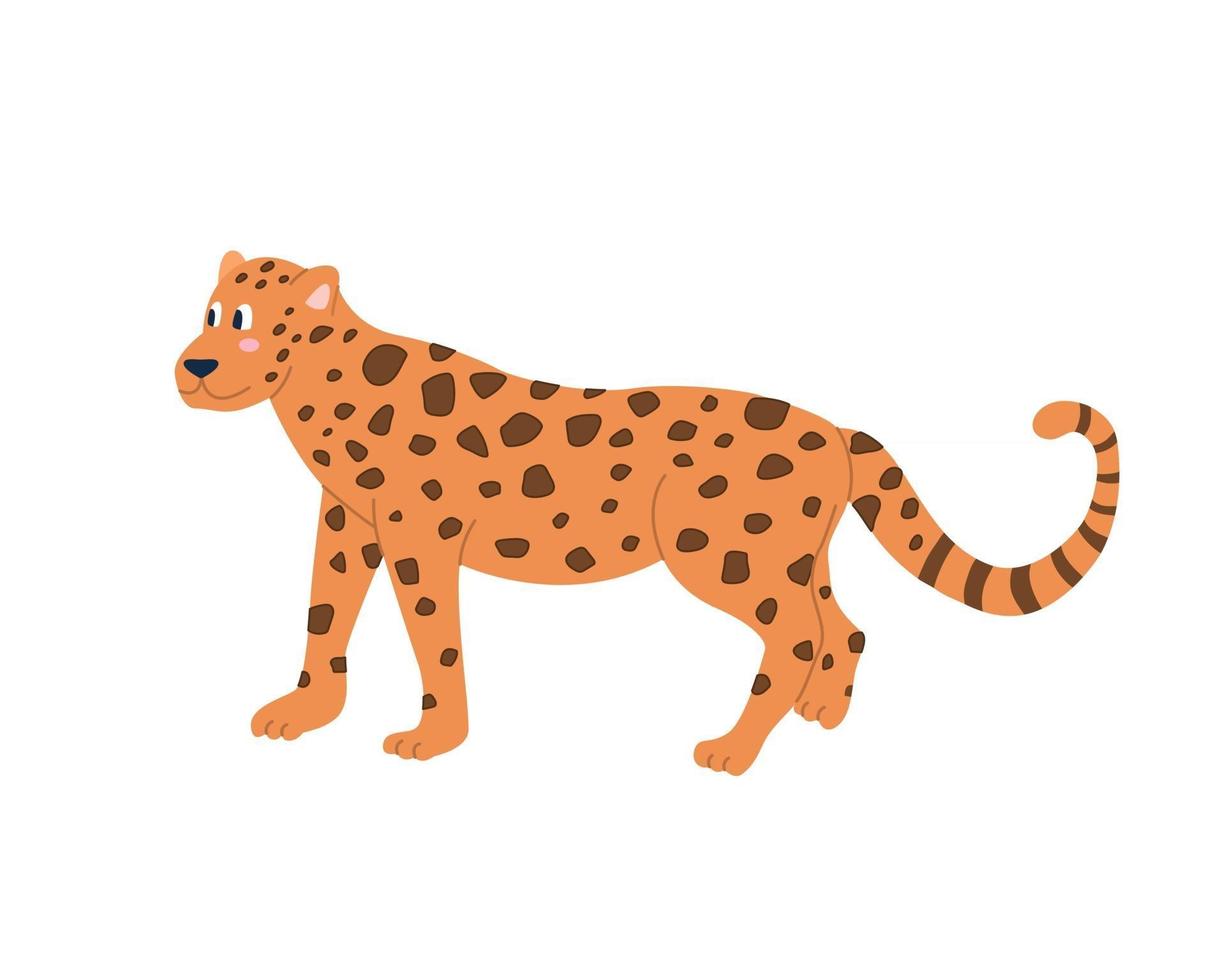 Jaguar drôle mignon sur une image vectorielle de fond blanc dans un décor de style plat dessin animé pour affiches pour enfants cartes postales vêtements et décoration intérieure vecteur