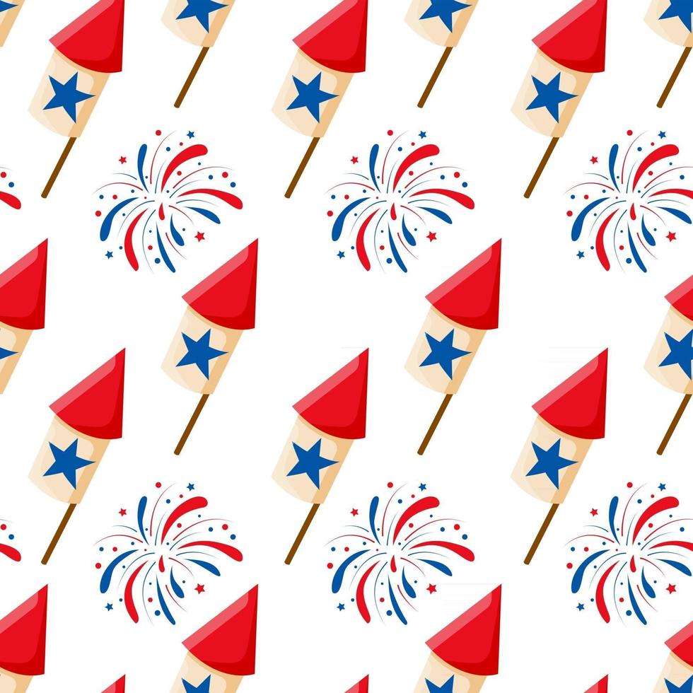 USA fusée de feu d'artifice et étoiles sans soudure de fond pour la conception de vacances nationales américaines, modèle de célébration du 4 juillet vecteur