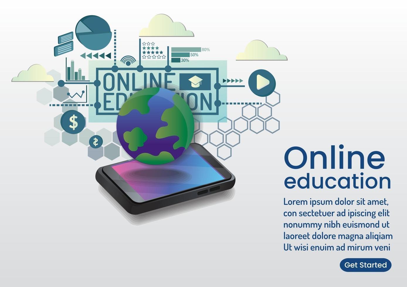 monde au-dessus sur le smartphone conception de sites Web en ligne pour l'éducation en ligne vecteur