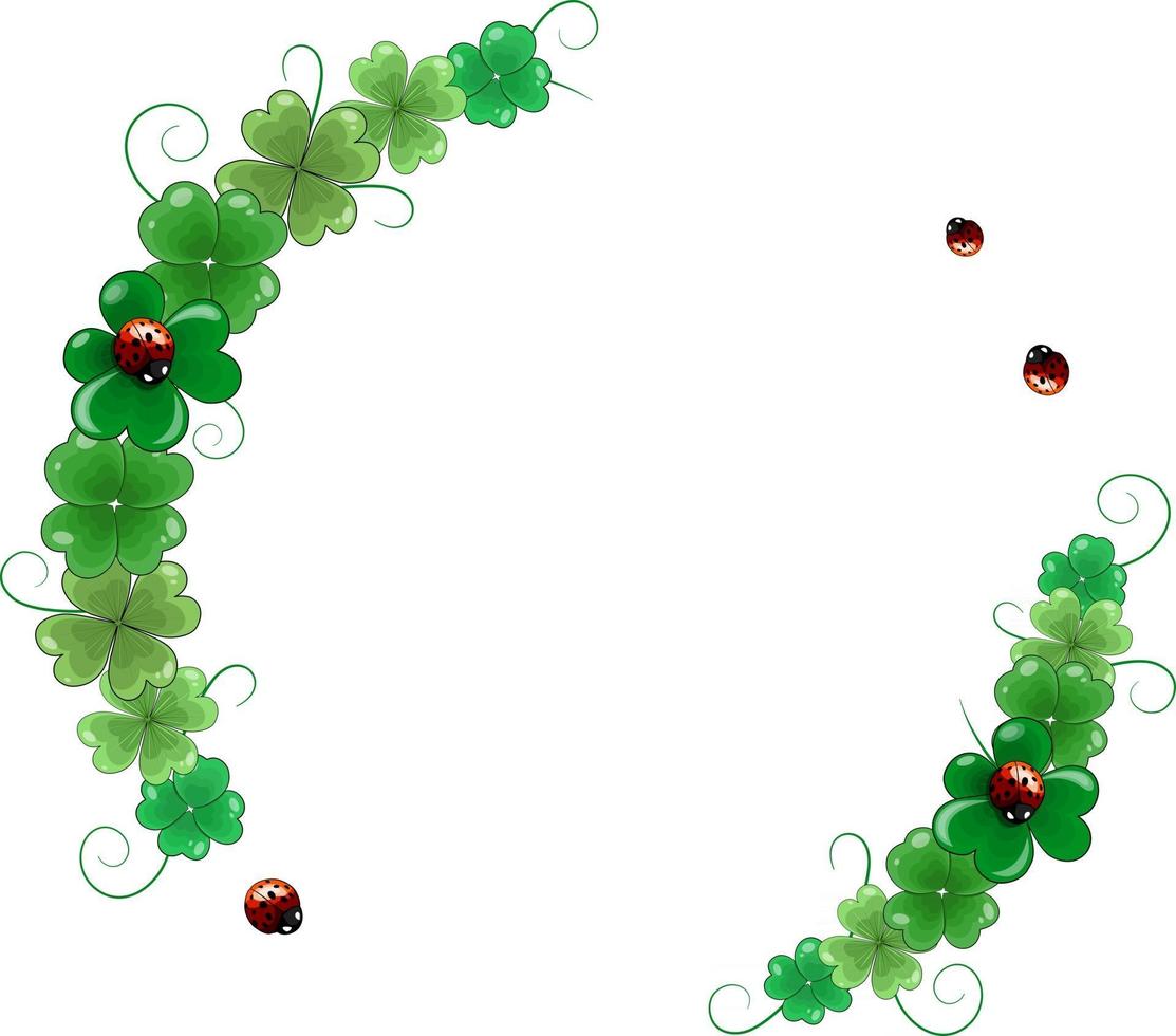 cadre de vecteur rond pour le jour de la st patrick une couronne de feuilles de trèfle et de coccinelles le cadre a une place pour le texte