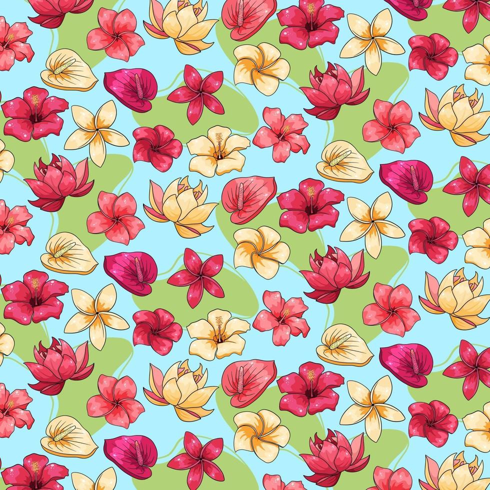 motif tropical avec des fleurs exotiques en style cartoon vecteur