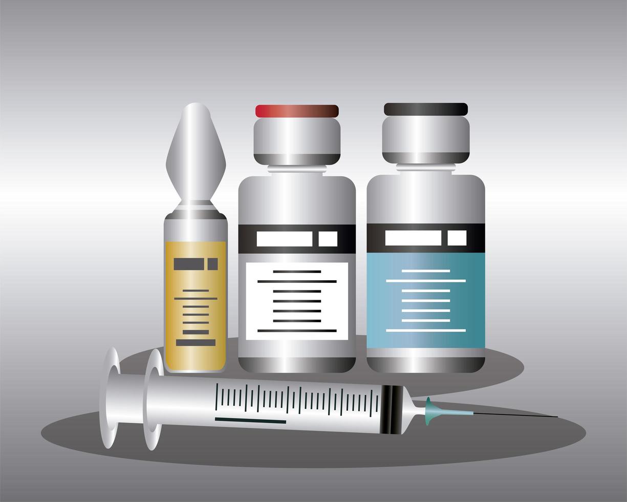 seringue mondiale de bouteilles médicales avec protection vaccinale contre le coronavirus contre le covid 19 vecteur