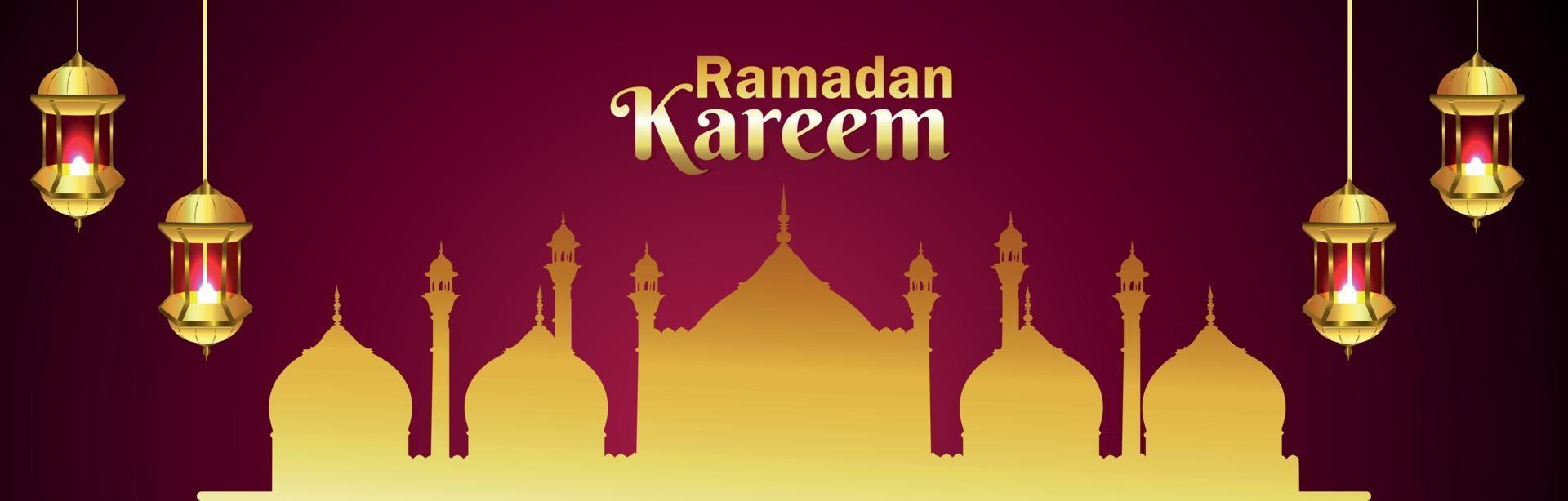 bannière de célébration ramadan kareem avec mosquée vecteur