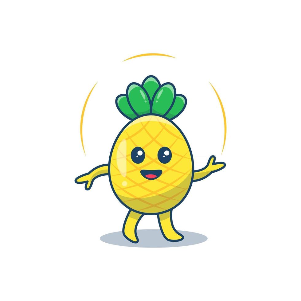 ananas mignon danse et sourire illustration vectorielle mascoot vecteur