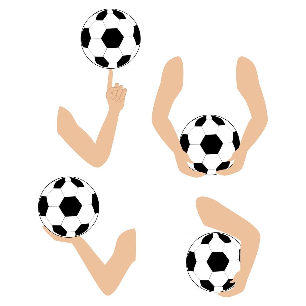 ensemble de 4 gestes de main et de bras tenant illustration de style plat vecteur de dessin animé de football