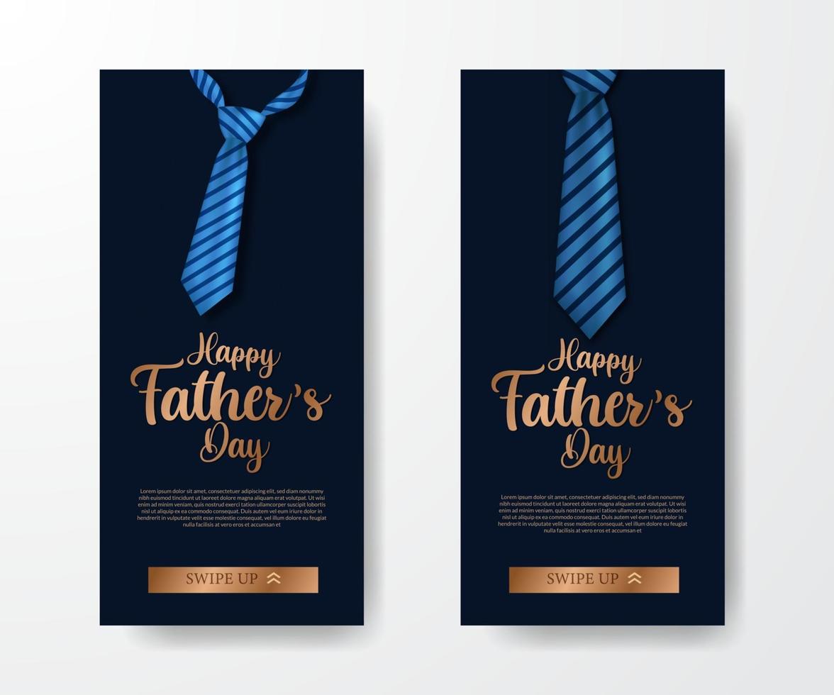 Invitation de bannière d'histoires de médias sociaux de luxe élégant à la mode pour la fête des pères avec illustration cravate avec fond bleu vecteur