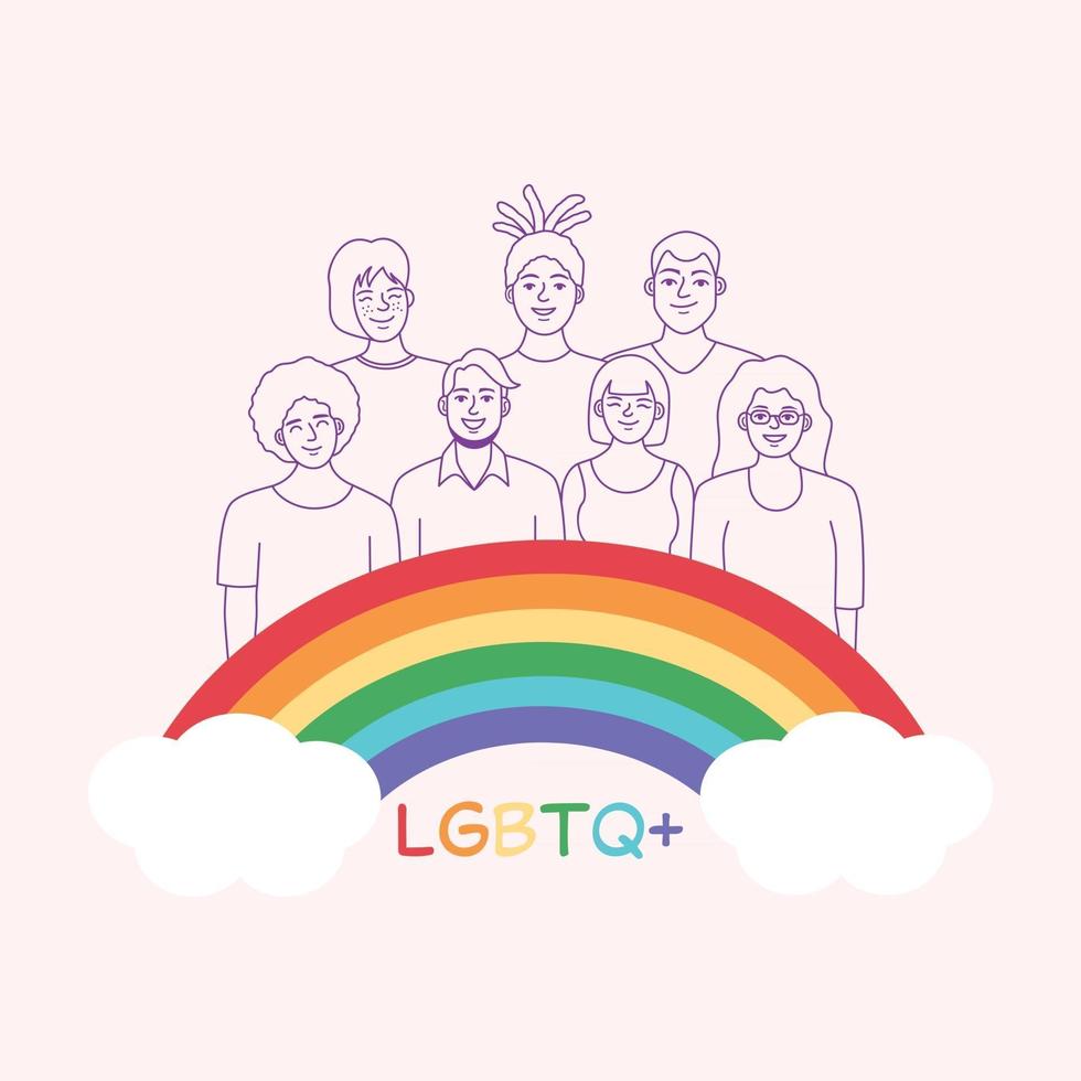 heureux, jeunes, à, arc-en-ciel lgbtq vecteur