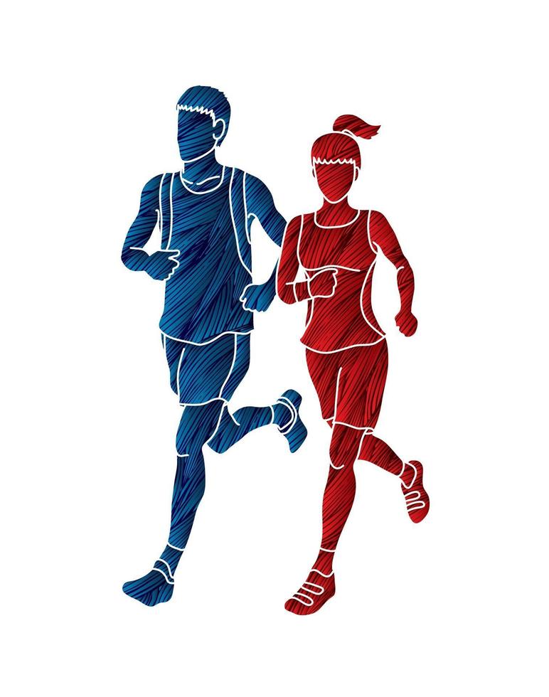 hommes et femmes courir ou faire du jogging ensemble vecteur