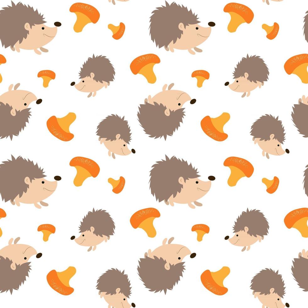 modèle sans couture avec hérisson de forêt et champignons vector illustration dans la texture sans fin de style dessin animé pour la conception des enfants