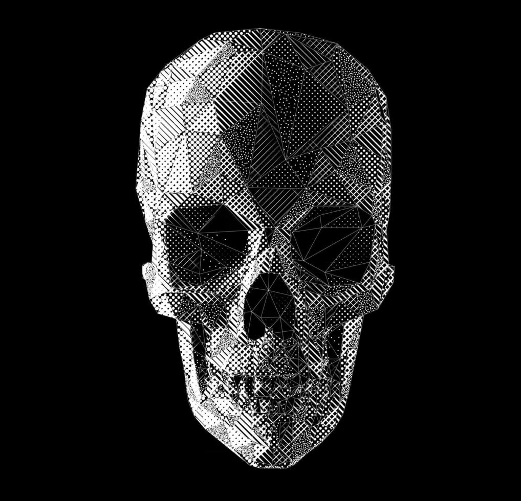 illustration de crâne de vecteur faite par des lignes interconnectées et des textures géométriques abstraites