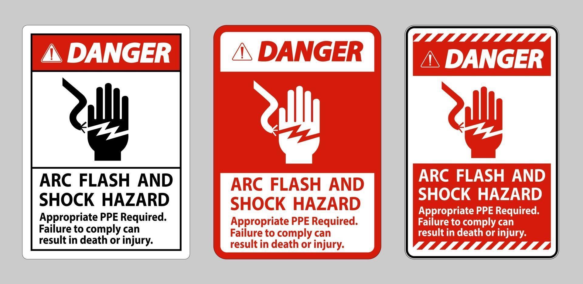 signe de danger arc électrique et risque d'électrocution ppe approprié requis vecteur